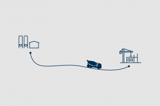 Beton ist ein Baustoff aus der Region: Beton fährt nur wenige Kilometer von der Rohstoffgewinnung über die Herstellung bis auf die Baustelle.